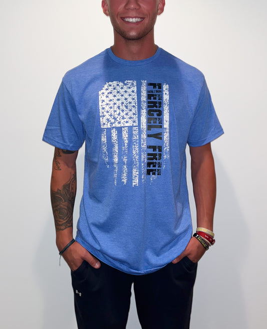Heather Royal Blue Fourth of July T-Shirt (American Flag)