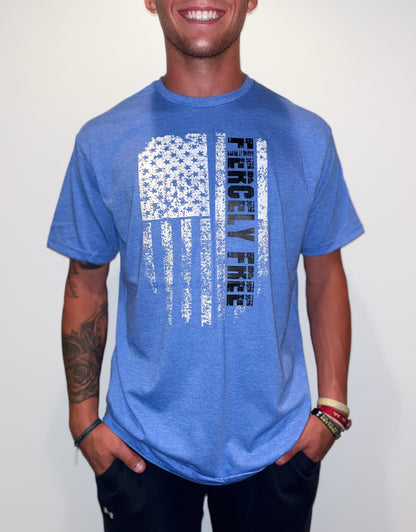 Heather Royal Blue Fourth of July T-Shirt (American Flag)