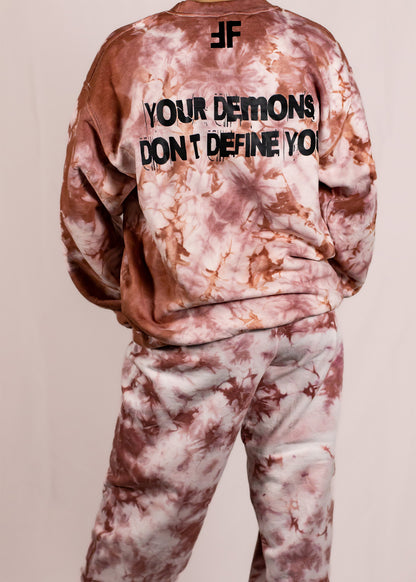 Unisex Mauve Pink Crystal Tie Dye Crewneck Sweatshirt (Matching Set)
