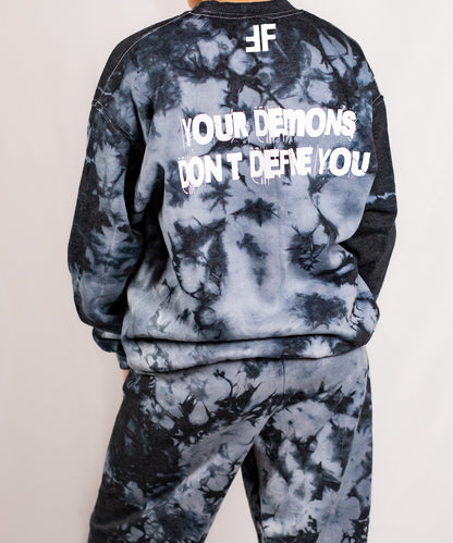 Unisex Black Crystal Tie Dye Crewneck Sweatshirt (Matching Set)