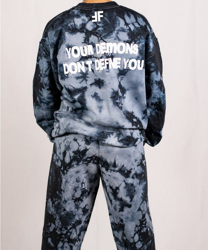Unisex Black Crystal Tie Dye Crewneck Sweatshirt (Matching Set)