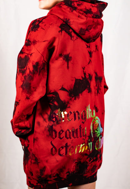 Unisex Black and Red Tie Dye Holographic Pullover Hoodie