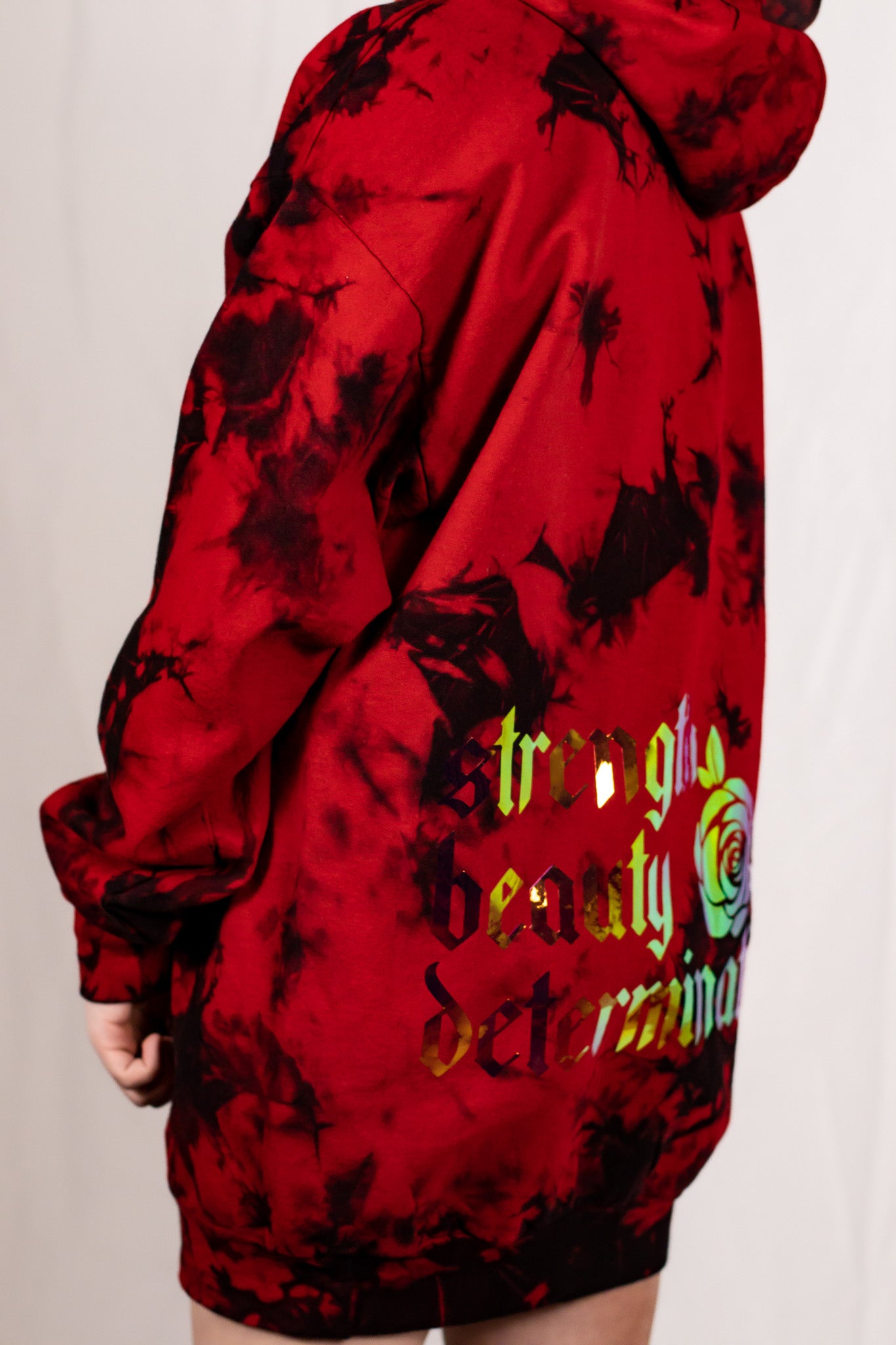 Unisex Black and Red Tie Dye Holographic Pullover Hoodie