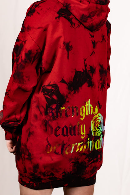 Unisex Black and Red Tie Dye Holographic Pullover Hoodie