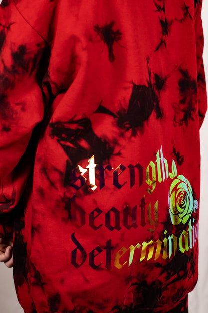 Unisex Black and Red Tie Dye Holographic Pullover Hoodie