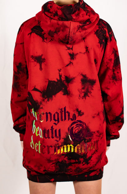 Unisex Black and Red Tie Dye Holographic Pullover Hoodie