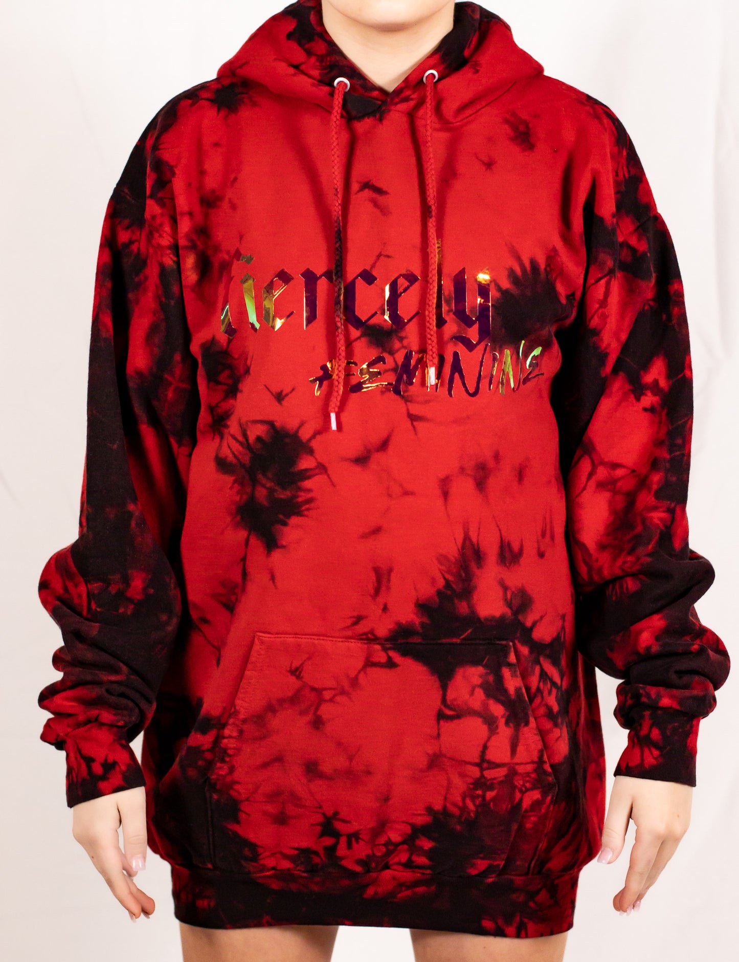 Unisex Black and Red Tie Dye Holographic Pullover Hoodie