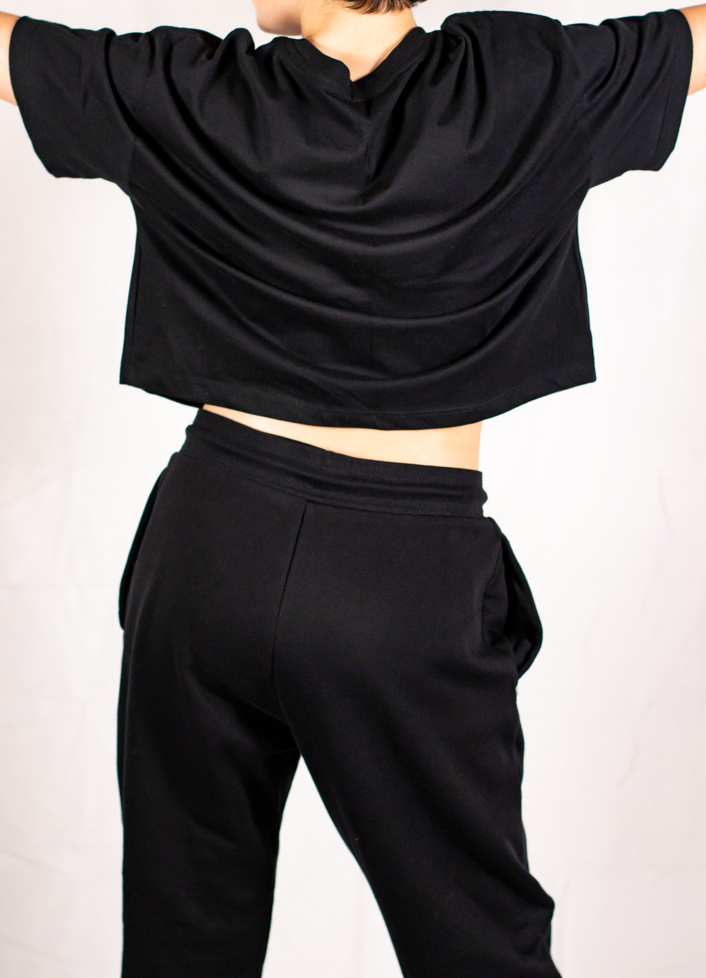 Black Oversized Holographic Cropped T-Shirt