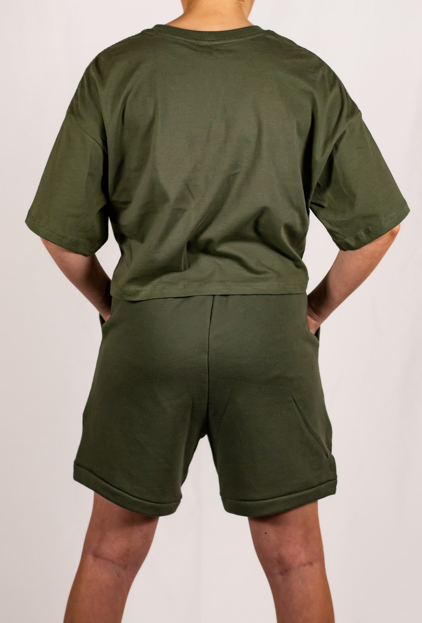 Military Green Oversized Holographic Cropped T-Shirt
