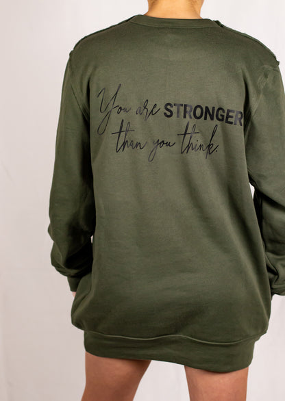 Military Green Unisex Raw Seam Crewneck Sweatshirt