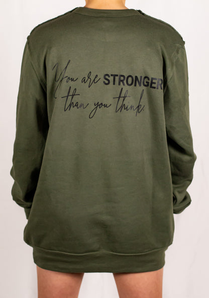 Military Green Unisex Raw Seam Crewneck Sweatshirt