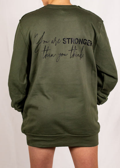Military Green Unisex Raw Seam Crewneck Sweatshirt
