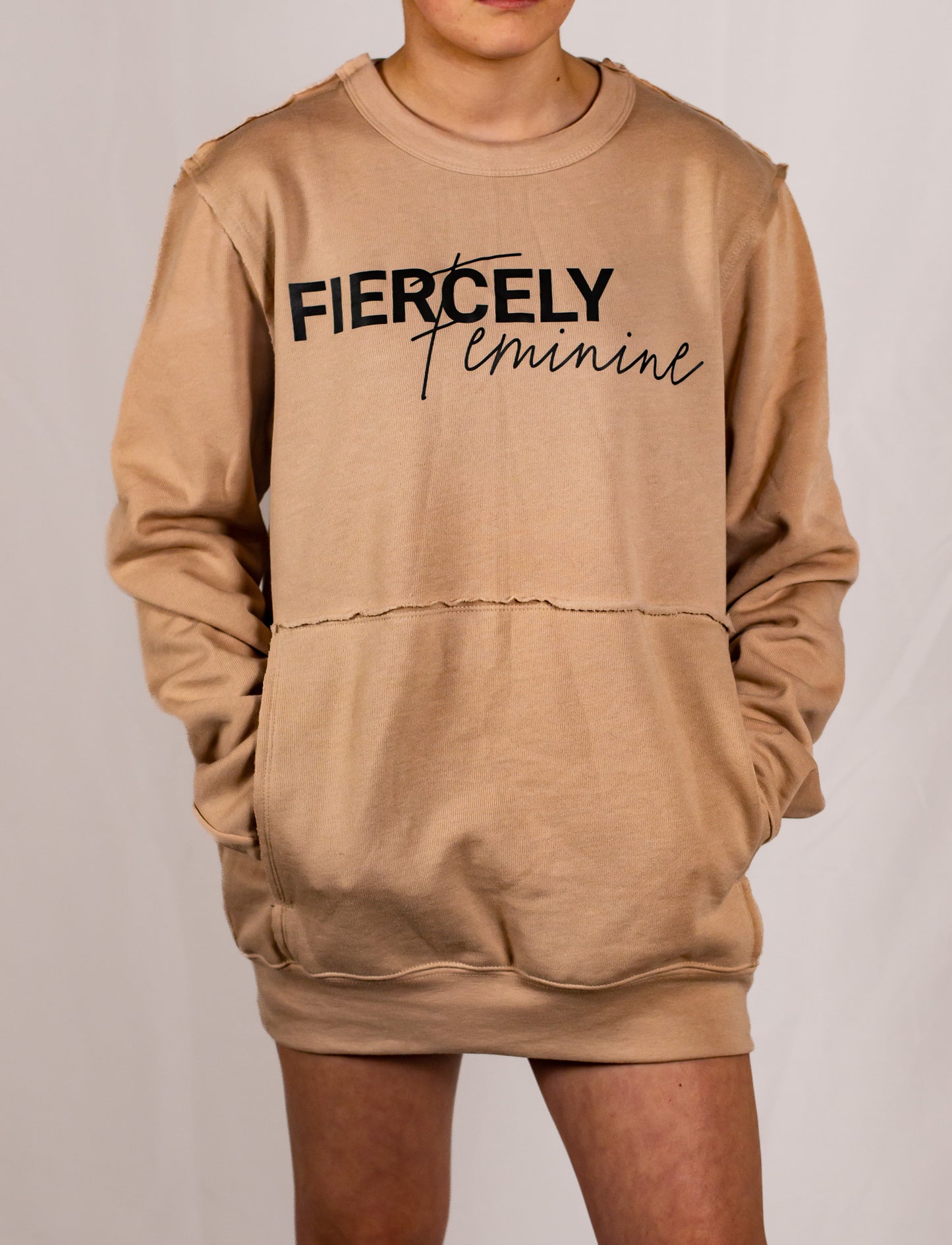 Tan Unisex Raw Seam Crewneck Sweatshirt