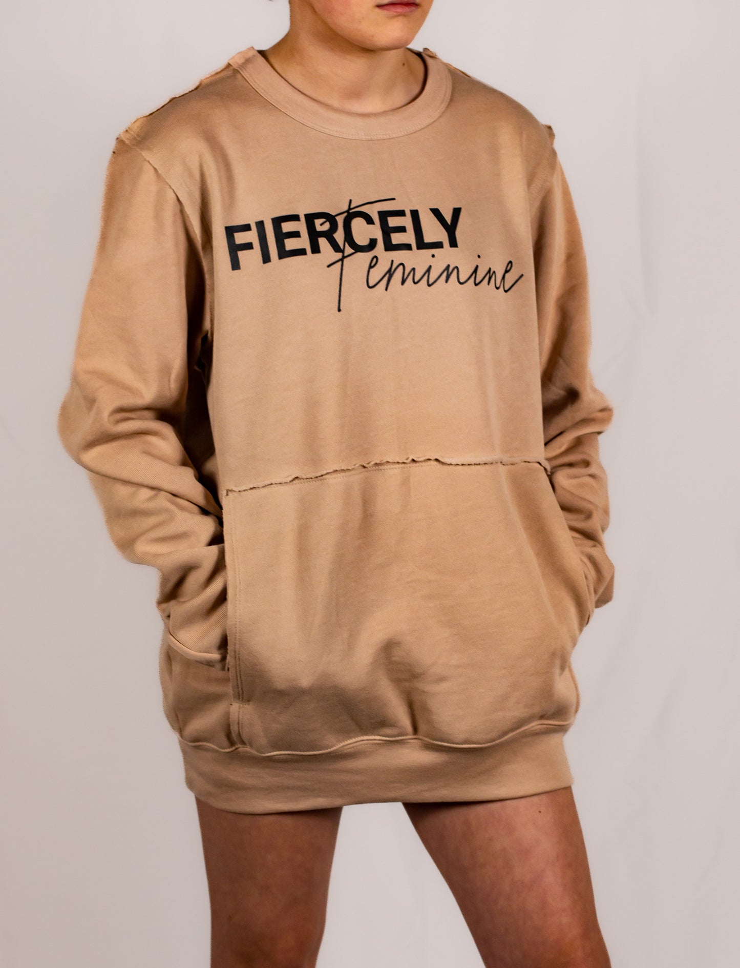 Tan Unisex Raw Seam Crewneck Sweatshirt