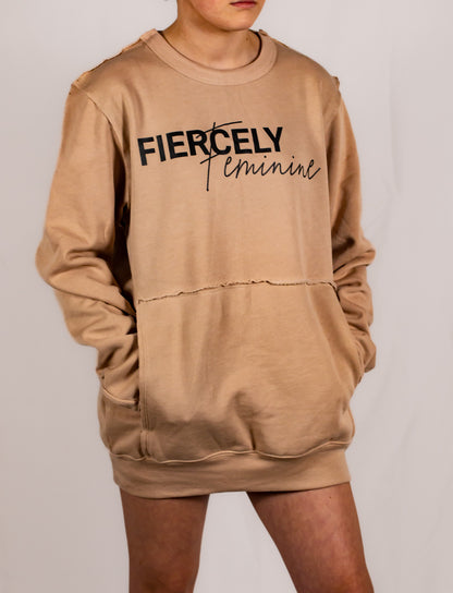 Tan Unisex Raw Seam Crewneck Sweatshirt