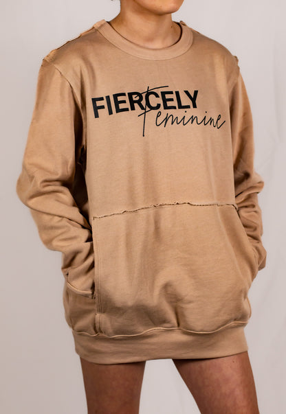 Tan Unisex Raw Seam Crewneck Sweatshirt