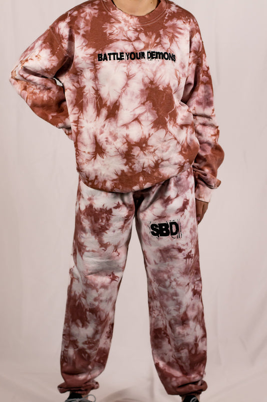 Unisex Mauve Pink Crystal Tie Dye Sweatpants (Matching Set)