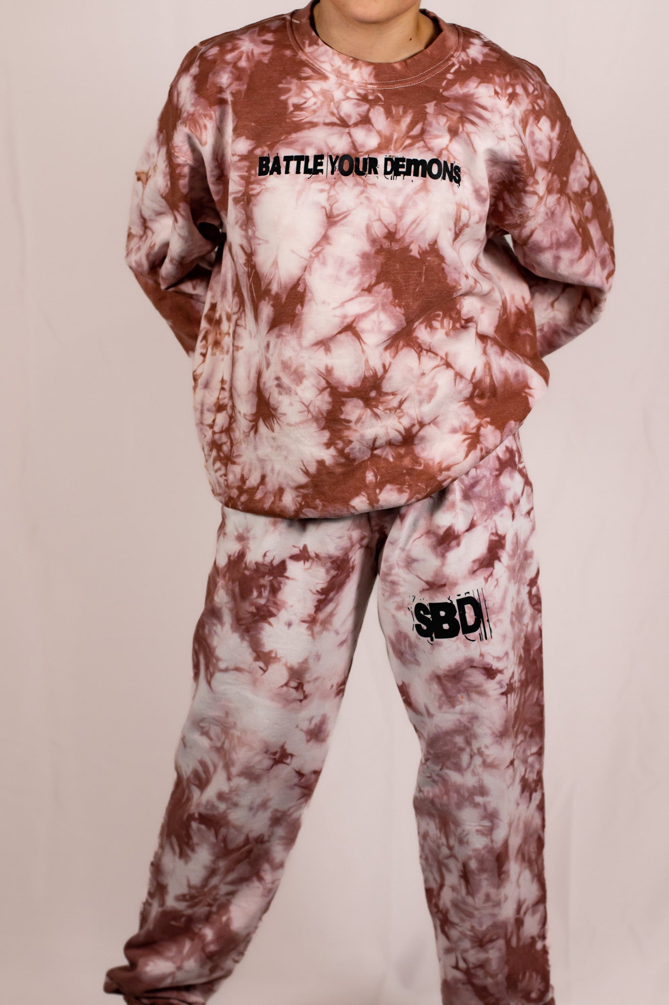 Unisex Mauve Pink Crystal Tie Dye Crewneck Sweatshirt (Matching Set)