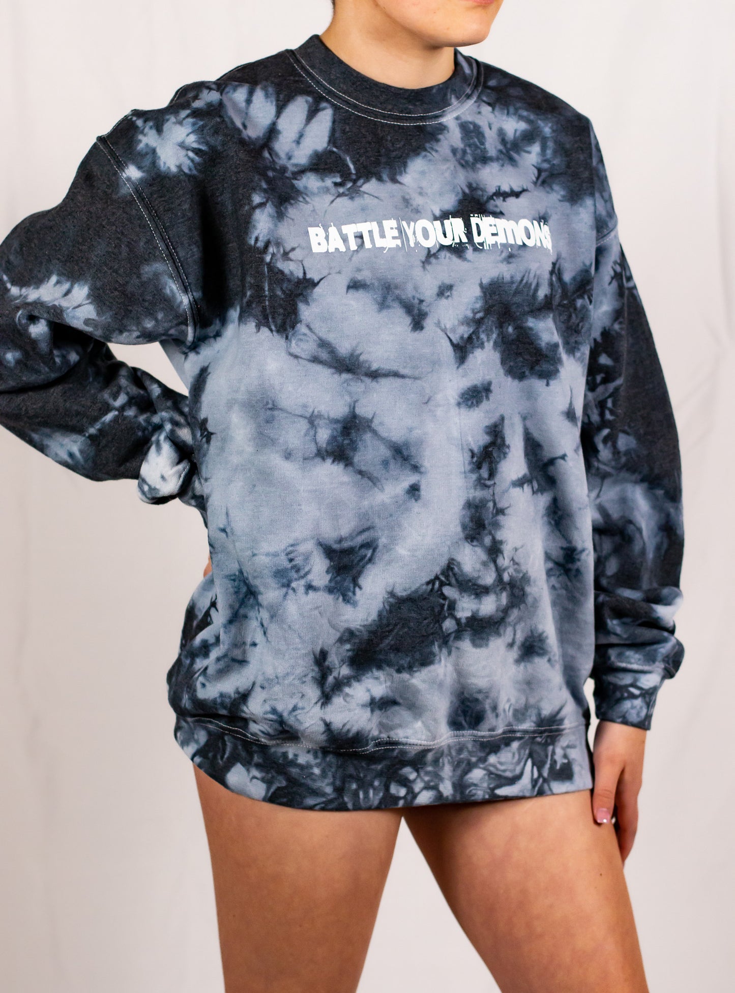 Unisex Black Crystal Tie Dye Crewneck Sweatshirt (Matching Set)